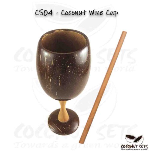 Coconut Shell Wine Cup with Straw